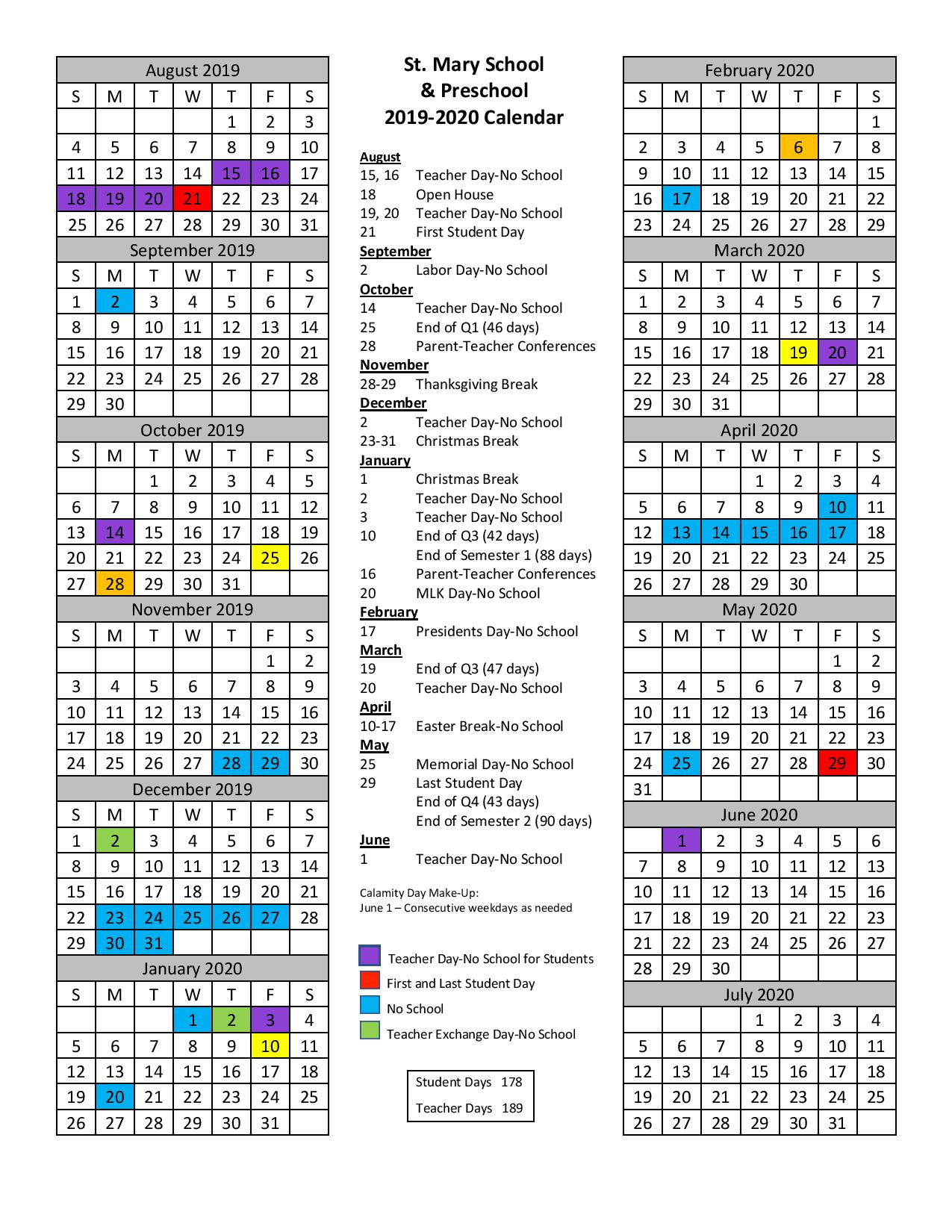 Saint Mary's Calendar