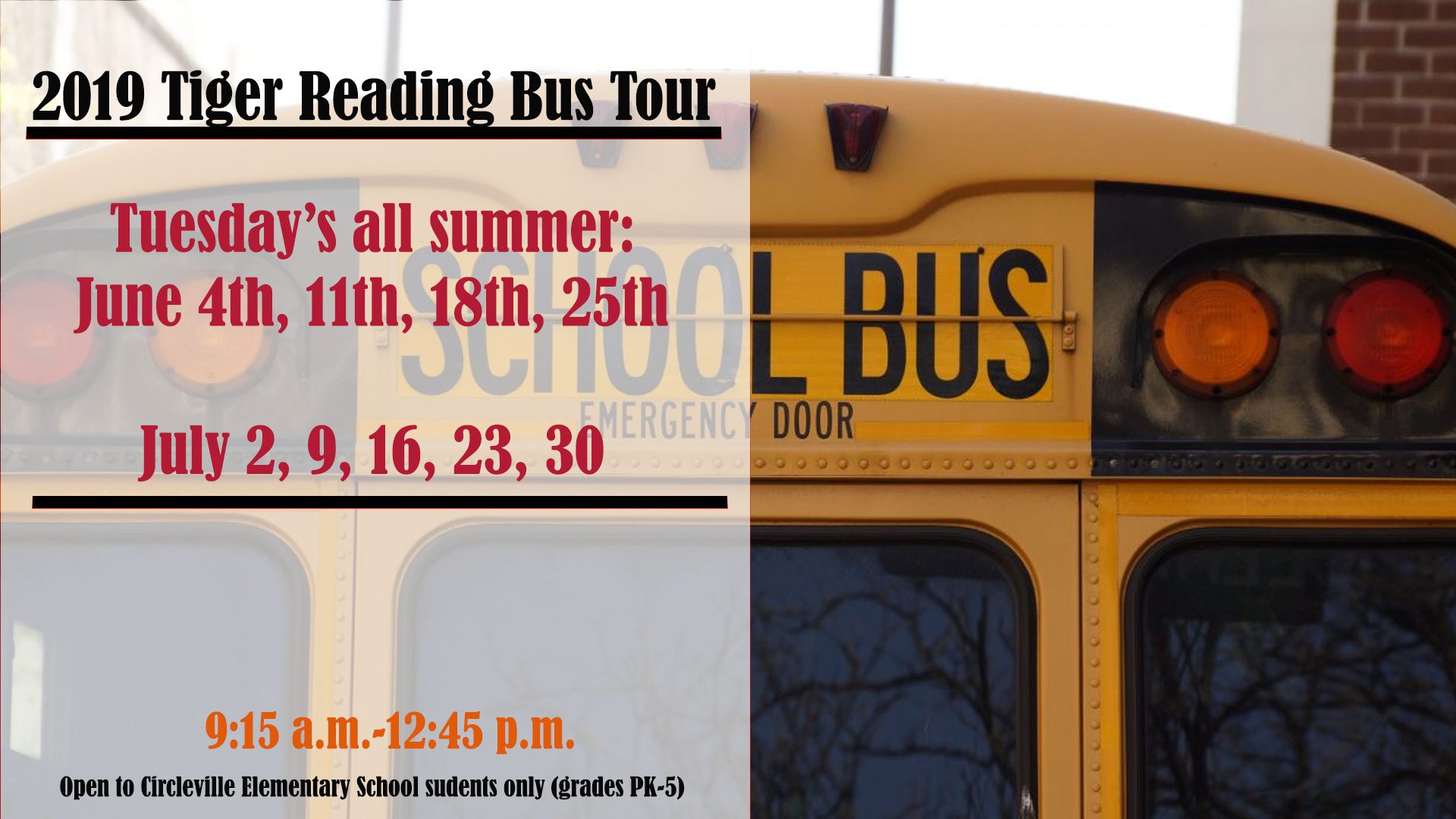 Summer reading bus schedule.
