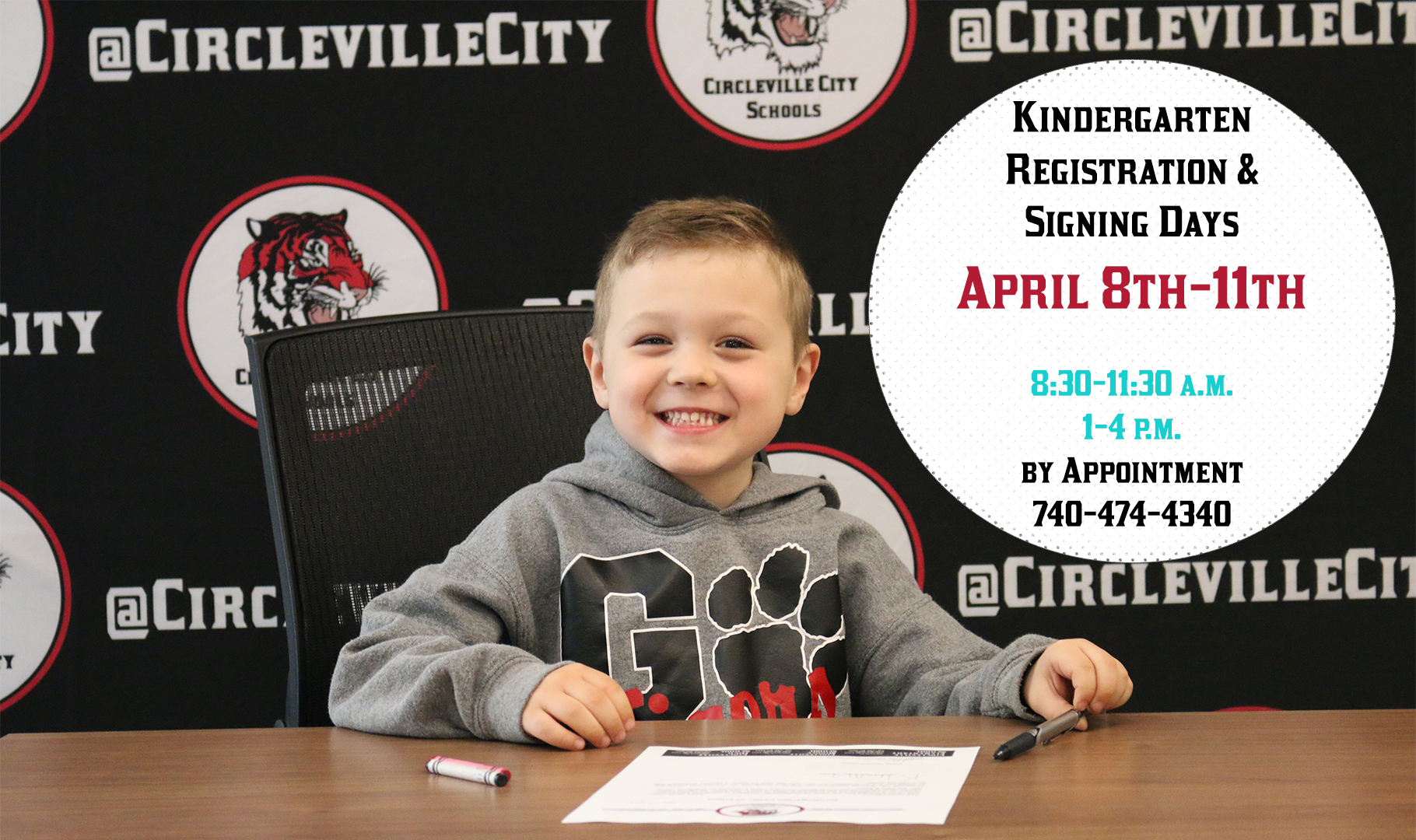 Kindergarten registration for the 2019-2020 school year will take place April 8th-11th on campus.