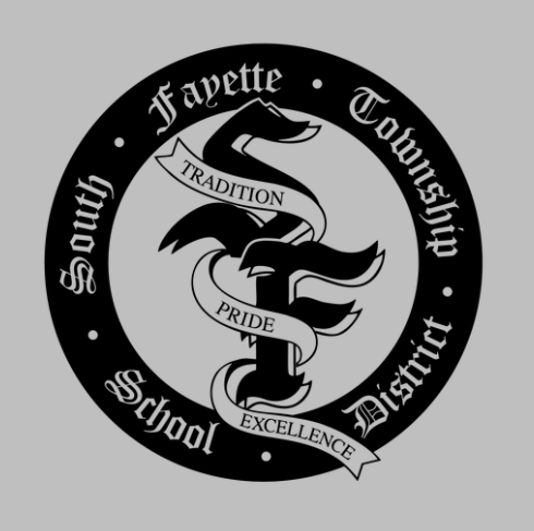 Black circle logo with transparent ribbon and black outer ring on gray background
