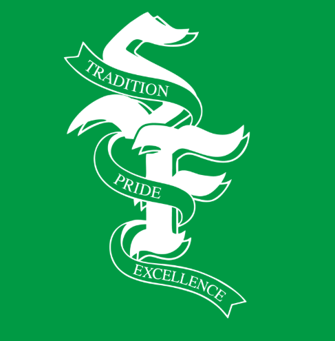 SF Ribbon Logo in White with transparent Ribbon on green background