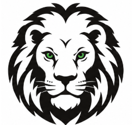 Athletic Lion Head logo in black with green eyes