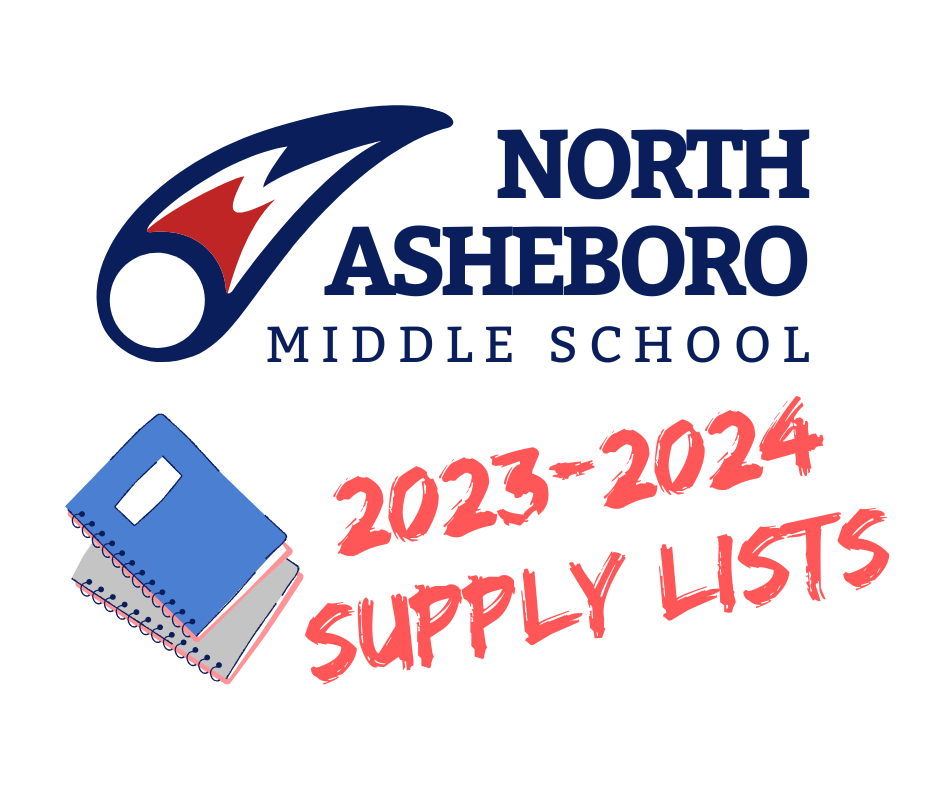 NAMS Logo with image of two books and heading "2023-2024 Supply Lists" in red font