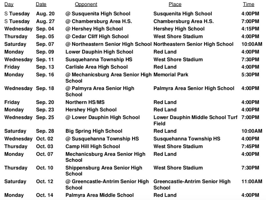JV & VARSITY SCHEDULES