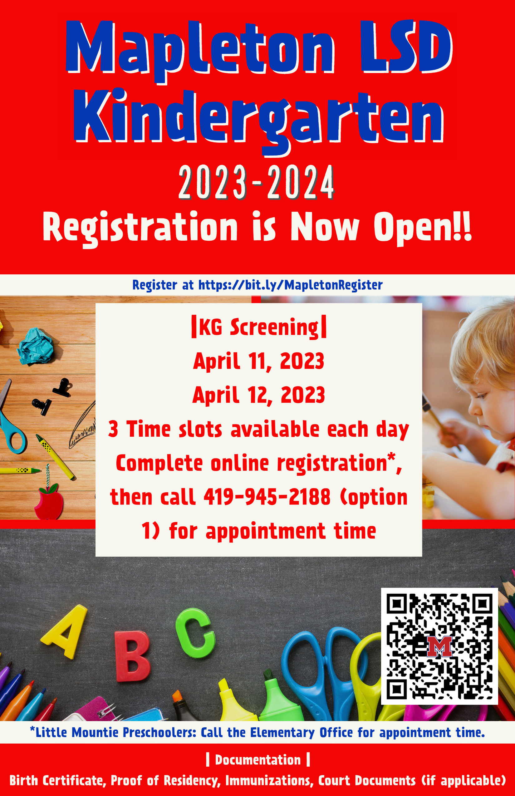 Kindergarten Registration for 2023-2024 now OPEN!