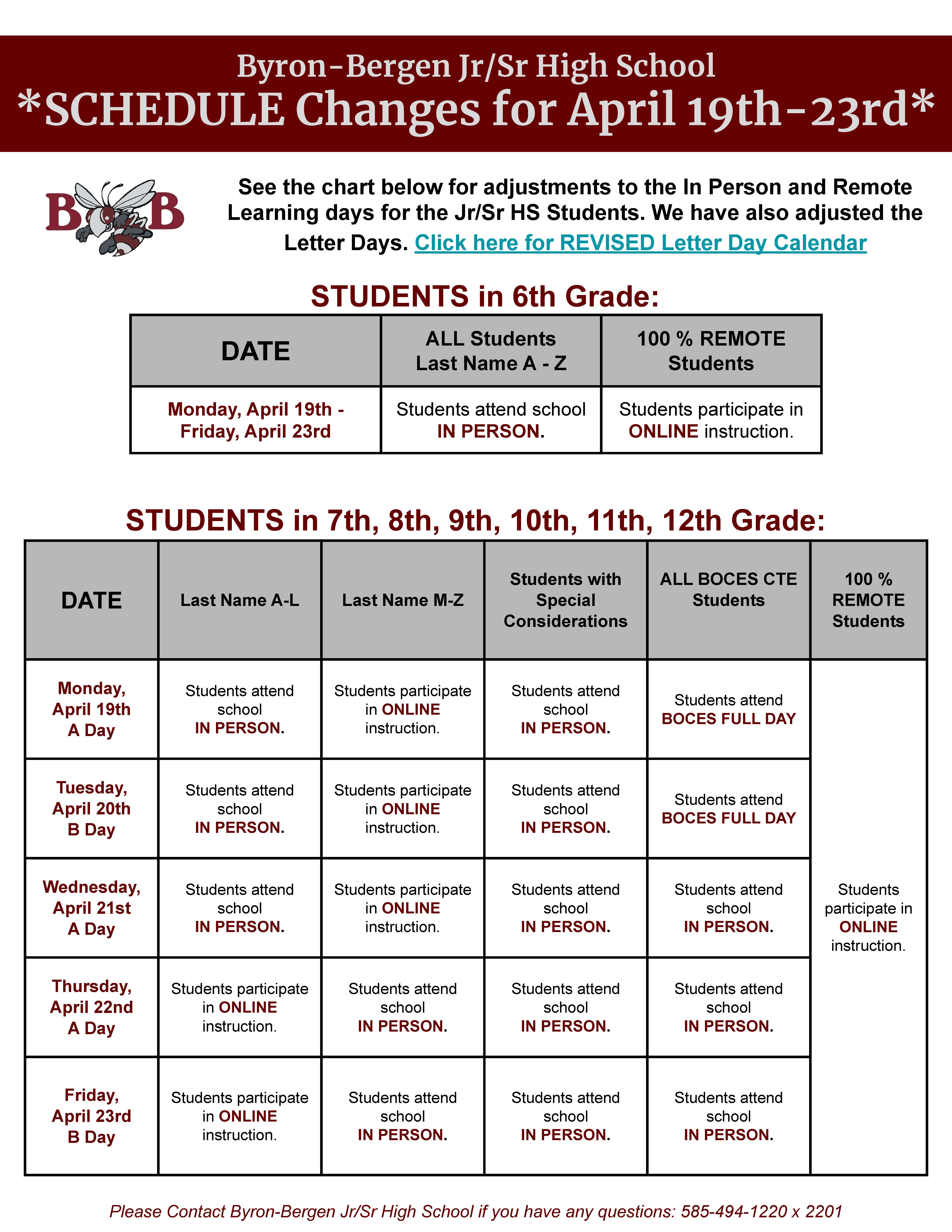 Jr./Sr. HS Schedule for April 19-23 Jr./Sr. HS Schedule for April 19-23