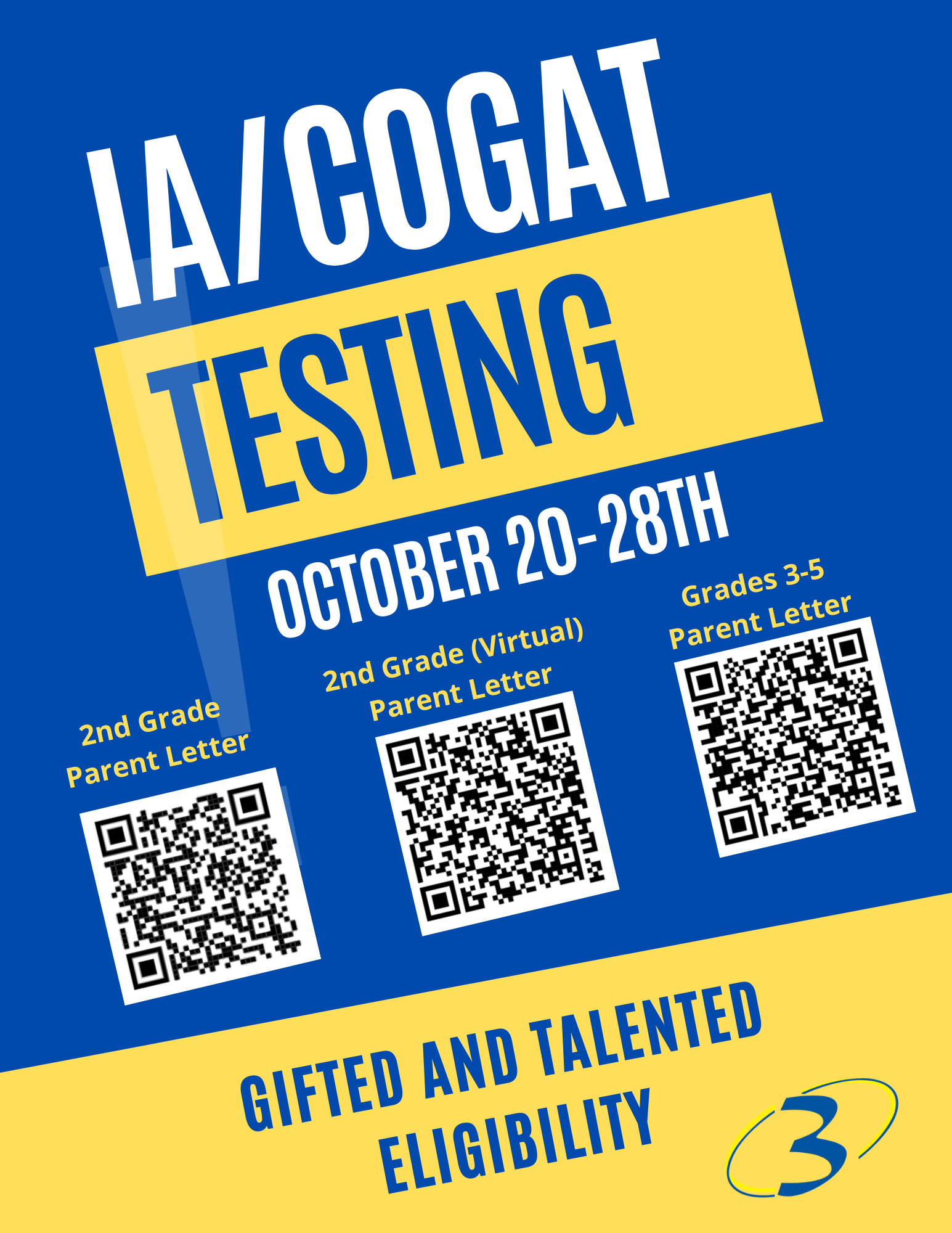 IA-CogAT testing information. Please email amyles@spartanburg3.org for an ADA friendly version of this PDF.