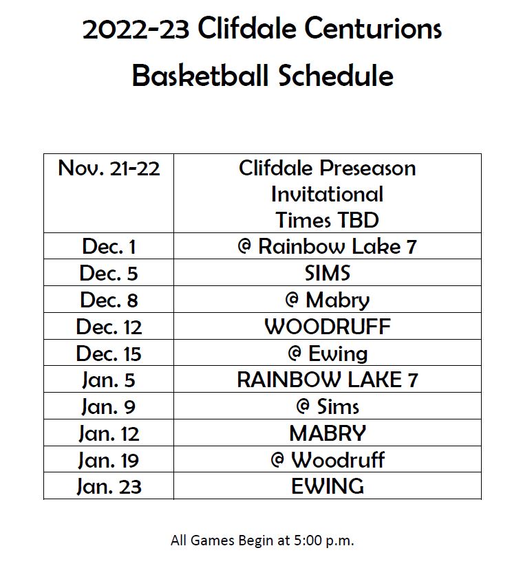 clifdale basketball schedule