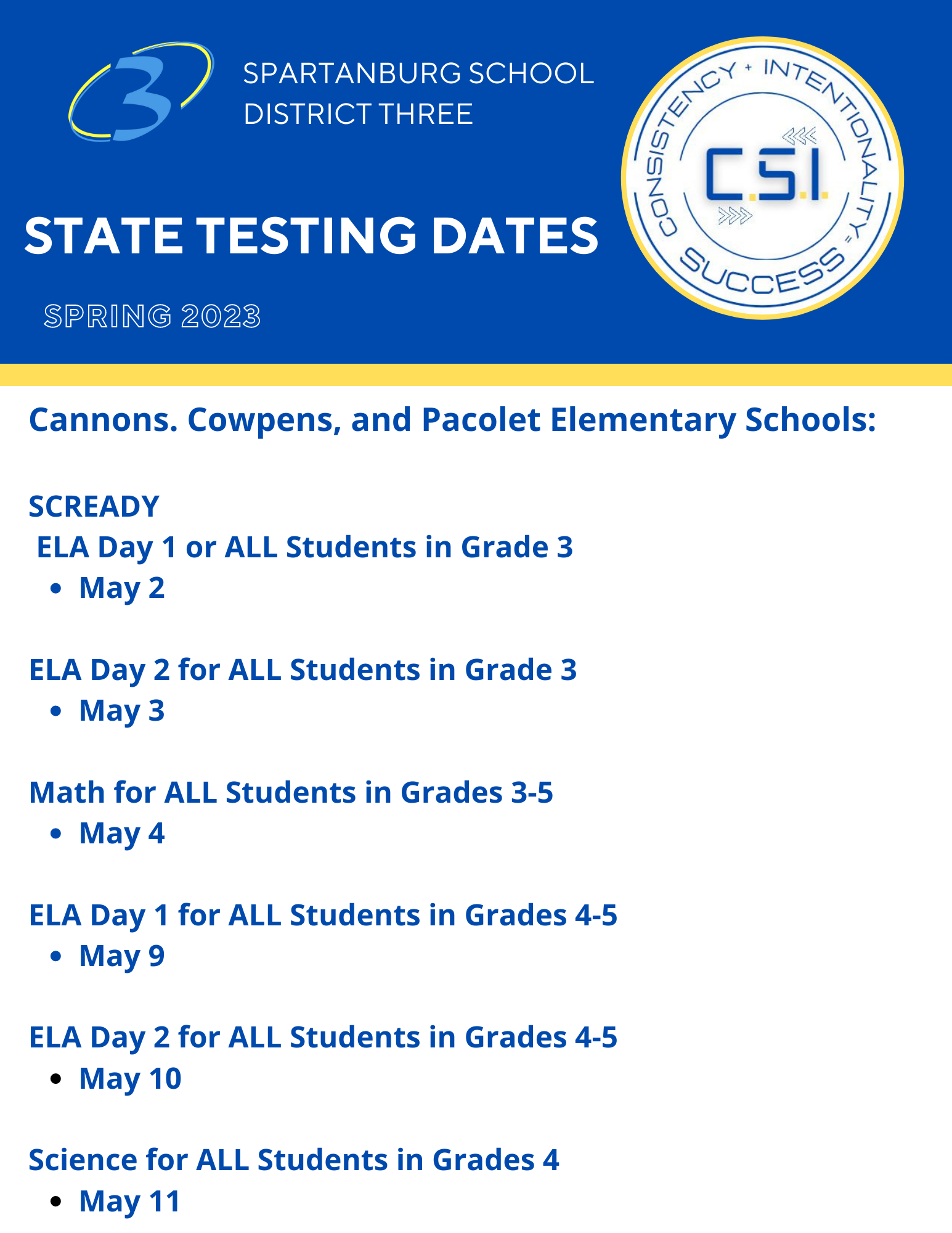 state testing schedule