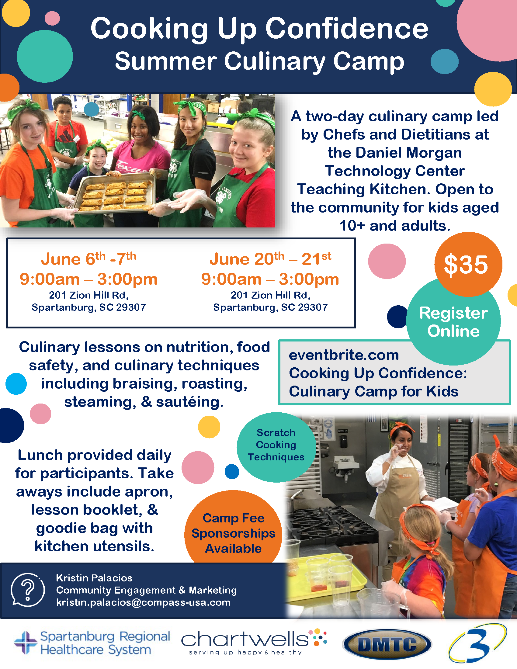 cooking camp informatino email amyles@spartanburg3.org for more information