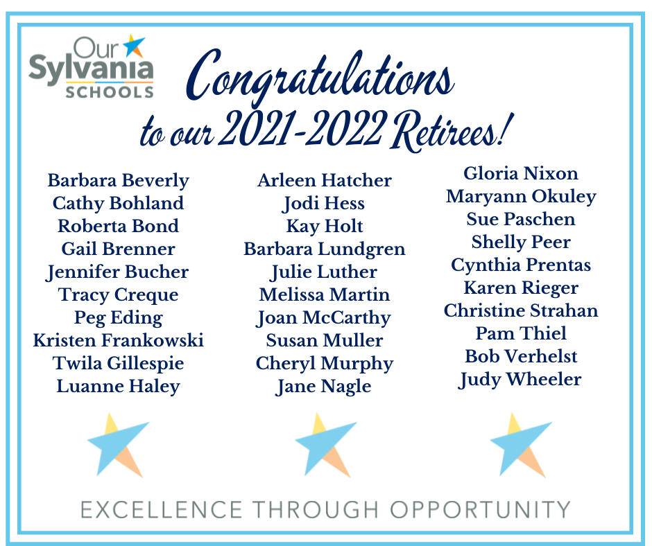 Congratulations to our 2021 2022 Retirees!