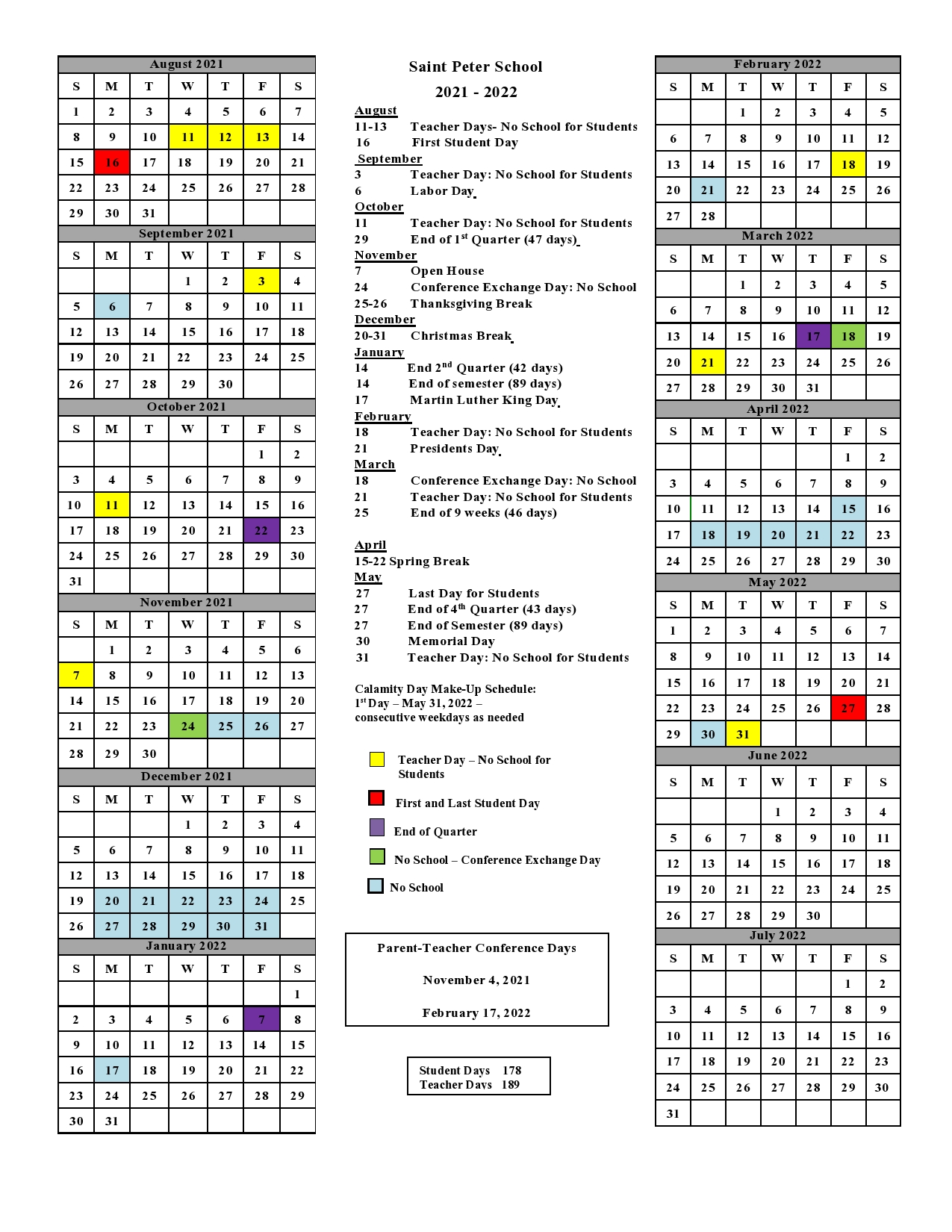 Academic Calendar 2021-22