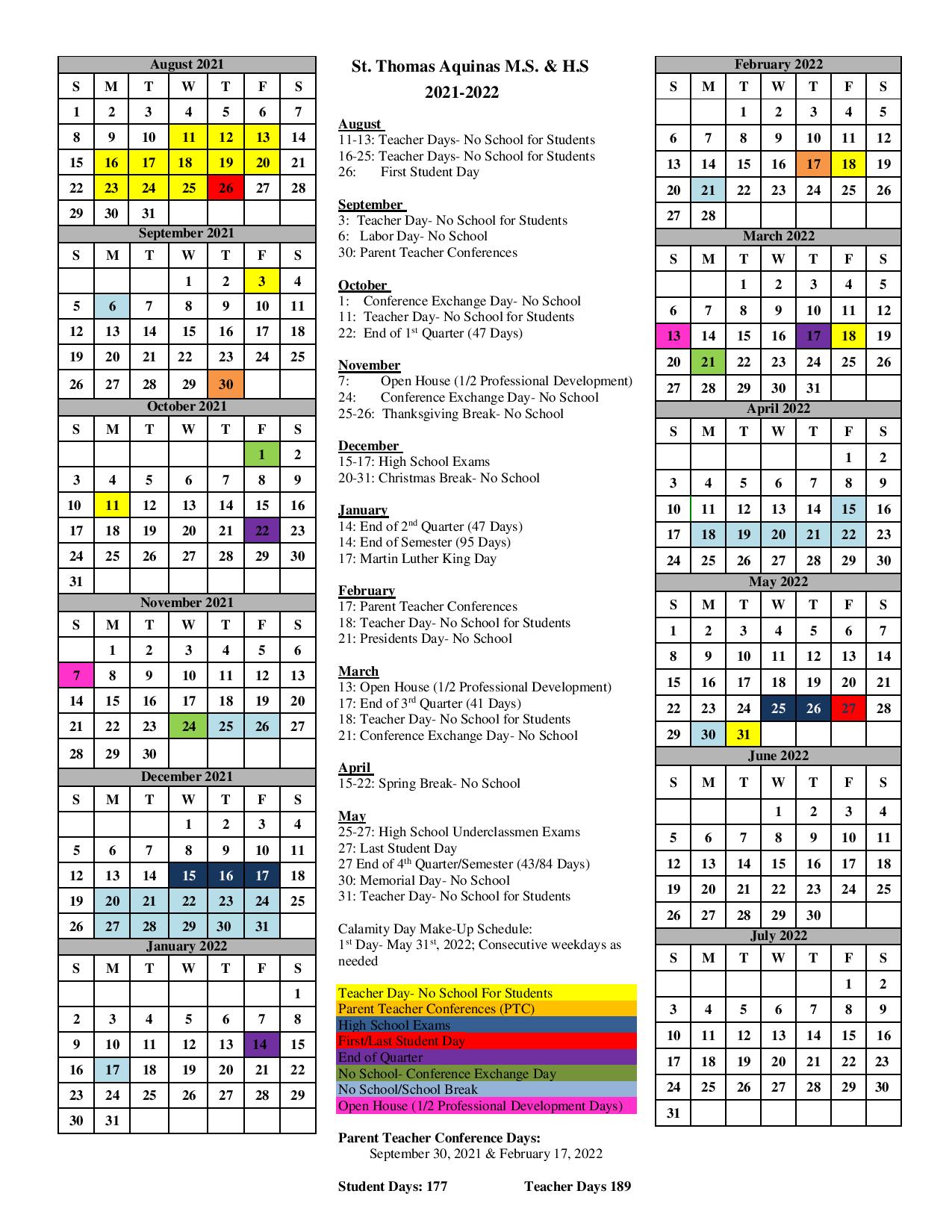 St Thomas Academic Calendar 2022 2023 Academic Calendar 2021-22