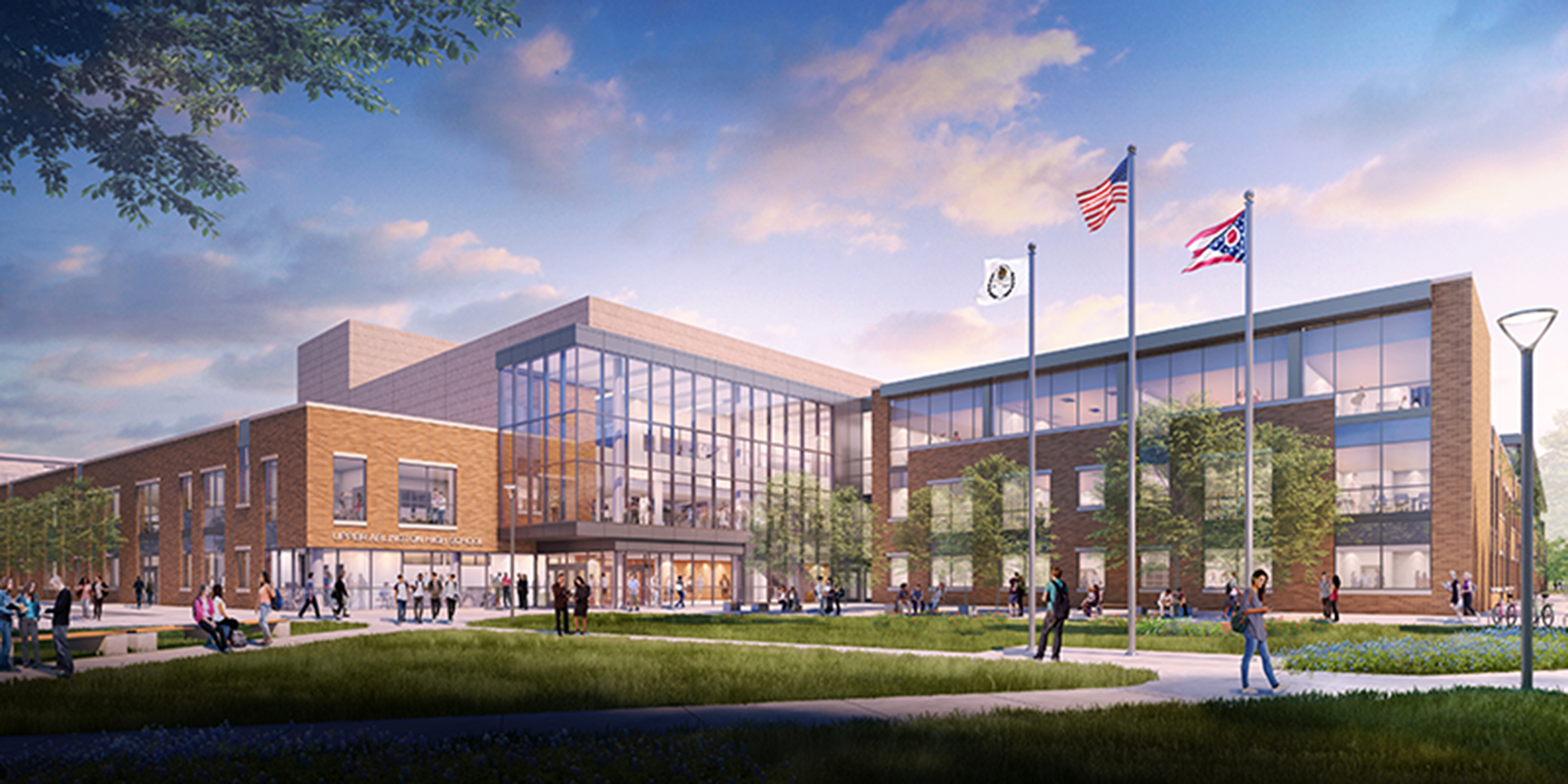 A rendering of the exterior of the new Upper Arlington High School