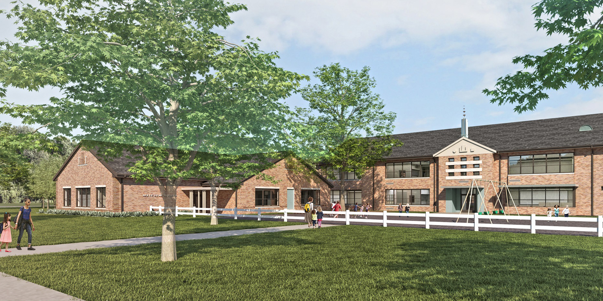 An exterior rendering of a new addition to the existing Tremont Elementary School building as it faces Tremont Road