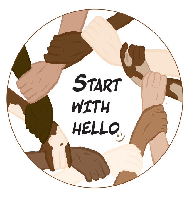 Start With Hello artwork of hands holding wrists to form a circle