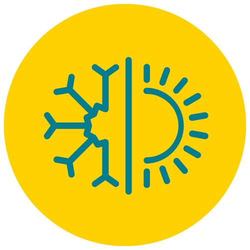 A graphic of half a snowflake and half of the sun to indicate HVAC