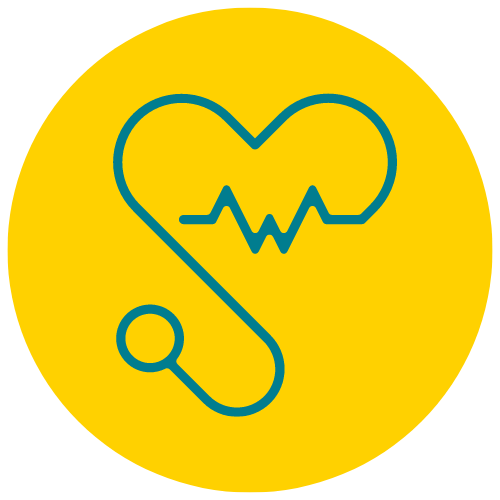 A graphic of a heart and heart rhythm with a stethoscope wrapped around them