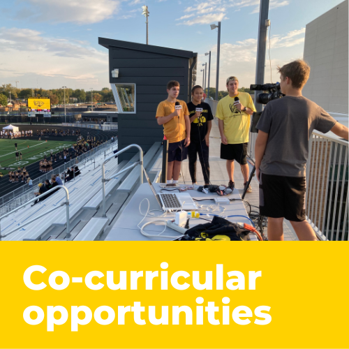 Co-curricular opportunities icon with an image of students involved in Game Day Productions