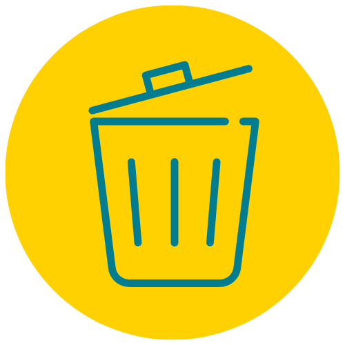 A graphic of a trash can with a lid slightly open
